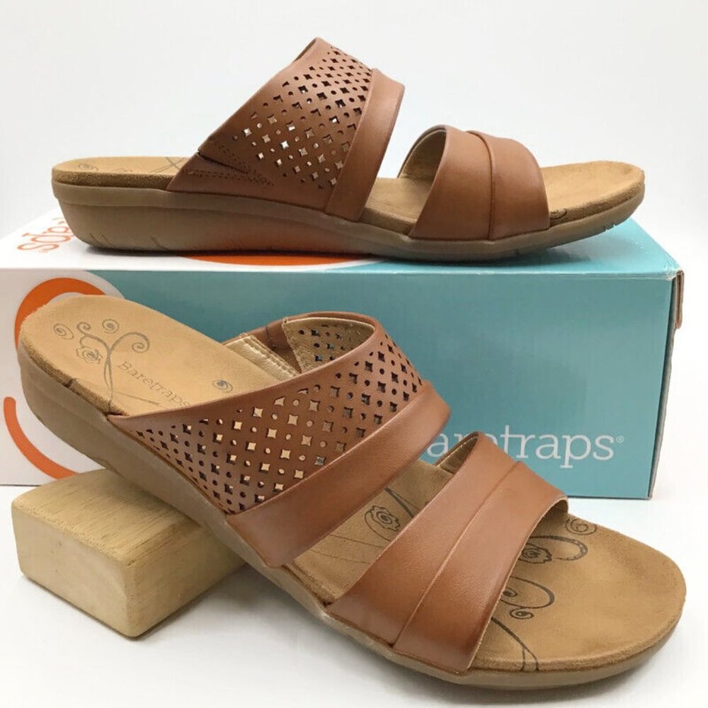 Baretraps Jimina Sandals Womens 9 Brown Comfort Flat Slides Slip On Open Toe